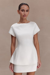 Adeline Short Sleeve Satin Top - White