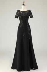 Elegant Black Mother of the Bride Dress with Appliques