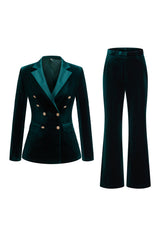 Dark Green 2-Piece Velvet Double Breasted Women Prom Suits