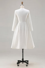Ivory A-Line Midi Work Dress with Long Sleeves