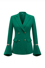 Dark Green Paek Lapel 2-Piece Women Suits With Flare Sleeves