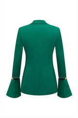 Dark Green Paek Lapel 2-Piece Women Suits With Flare Sleeves