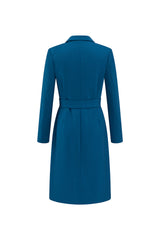 Dark Blue Peak Lapel Single Breasted Midi Blazer Dress With Belt