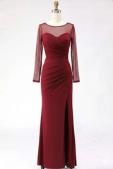 Mermaid Cabernet Boat Neck Formal Dress with Slit