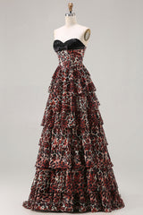 Sweetheart Brown Leopard Tiered Corset A-Line Prom Dress