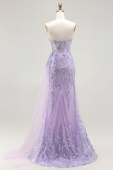 Purple Sweetheart Corset Sequin Mermaid Prom Dress With Slit