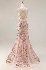 Rose Golden Embroidered Sequin Mermaid Prom Dress