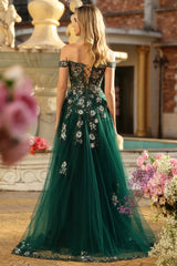 Sparkly Dark Green Off The Shoulder A Line Prom Dress