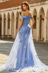 Off The Shoulder Grey Blue Mermaid Appliqued Mother Of the Bride Dress