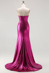 Metallic Fuchsia Strapless Corset Mermaid Prom Dress With Sequins