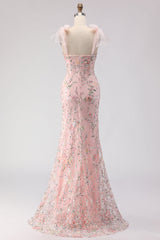 Blush Sequin Mermaid Long Prom Dress With Slit