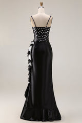 Black White Polka Dot Mermaid Corset Ruffled Prom Dress