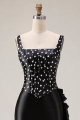 Black White Polka Dot Mermaid Corset Ruffled Prom Dress