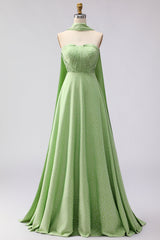 Strapless A Line Green White Polka Dot Bridesmaid Dress