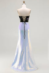 Sparkly Black Lilac Strapless Mermaid Prom Dress With Lace Up Back