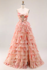 Tiered Spaghetti Straps Sunset Cut Out Prom Dress with Bows