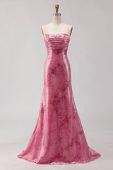 Pink Mermaid Sequin Prom Dress with Lace Up Back