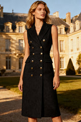 Black Double Breasted Peak Lapel Midi Blazer Dress