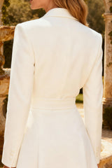 White A-Line Peak Lapel Mini Work Dress With Belt