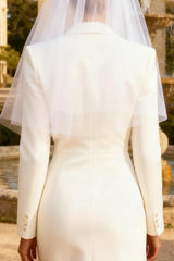 White Peak Lapel Pencil Blazer Dress With Slit