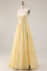 Lemon Sorbet A Line Strapless Corset Bridesmaid Dress