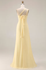 One Shoulder Lemon Sorbet A Line Prom Dress