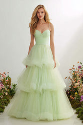Light Green A-Line Spaghetti Straps Prom Dress With Ruffles