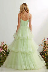 Light Green A-Line Spaghetti Straps Prom Dress With Ruffles