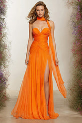Orange Sweetheart A-Line Ruched Prom Dress With Slit