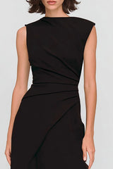 Black A-Line Sleeveless Ruched Maxi Formal Dress