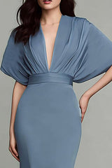 Dusty Blue Mermaid V-Neck Long Formal Dress