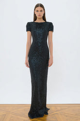 Sparkly Sheath Black Tie Dress with Short Sleeves