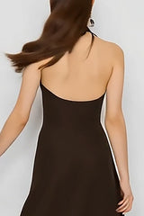 Coffee Halter A-Line Satin Wedding Guest Dress