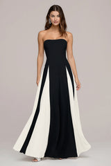 Black and White Strapless A-Line Maxi Dress