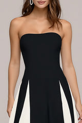 Black and White Strapless A-Line Maxi Dress