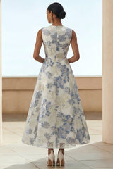 Dusty Blue A-Line Floral Wedding Guest Dress With Pockets