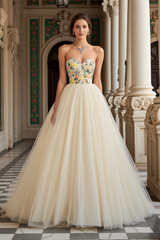 Ivory Sweetheart Embroidered A-Line Tulle Prom Dress