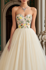 Ivory Sweetheart Embroidered A-Line Tulle Prom Dress