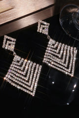 Silver Sqrare Shaped Rhinestone Drop Earrings