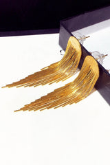 Golden Tassel Fringe Drop Earrings With Metallic Chains