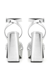 Metallic Silver Platform Hunky Heel Sandals