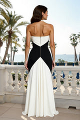 Mermaid Black and White Halter Maxi Formal Dress