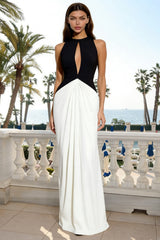 Black and White Sheath Keyhole Maxi Formal Dress