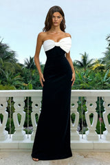 Strapless Sheath Black and White Formal Dress