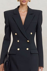 Black Peaked Lapel Bodycon Short Work Dress