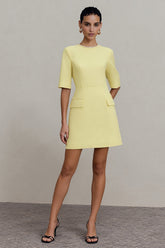 Light Yellow A Line Round Neck Short Work Dress