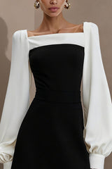 Black and White Long Sleeve A Line Short Work Dress