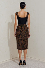 Black and Brown Leopard Bodycon Midi Work Dress