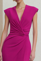 Simple Bodycon Midi Fuchsia Ruched Work Dress