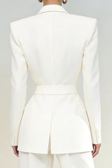 2 Piece Peaked Lapel Ivory Women Suits With Pockets